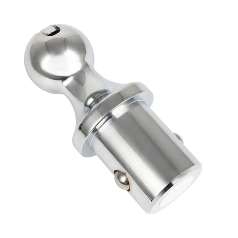 Heavy Duty Trailer Gooseneck Ball With Integrated Safety Chain Kit For Dodge Ram 2500 And 3500 Puck System Towing Setup close-up view of chrome 2 5/16 inch ball.
