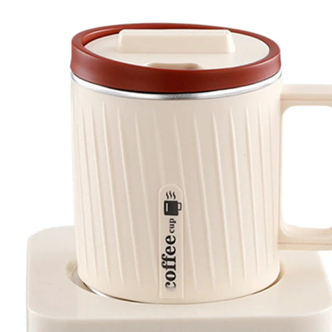 Electric Coffee Warmer And Dual Cooling Mug Goes Hard Keeping Your Drinks Hot Or Cold Exactly When You Want Them in milky white and red.