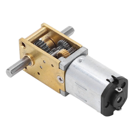 Close-up of 6V Micro Geared Motor with 100 RPM Gear Reduction, brass and zinc alloy gears, for small machines and robotics