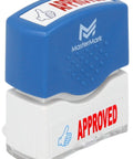 Zero Sweat Paperwork Processing With This Dead Simple Pre Inked Office Approval Stamp Featuring Blue and Red Impressions