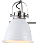 Close-up of Three Light LED Vanity Light With Adjustable Wall Sconce In White Nickel Finish with iron black bell shade