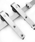 Modern Double Barn Door Set With 4 Lite Panels And 13 Ft Silver Rail Track Includes 2 Solid Interior Slabs And Full Sliding Hardware Kit