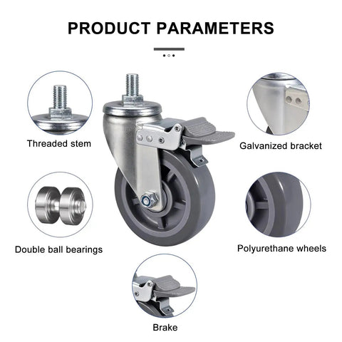 Beefy Heavy Duty Caster Wheels With Brakes For Furniture And Workbenches 360 Degree Swivel Plate Casters With M Threaded Stem