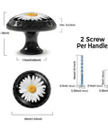 12 Pack White Daisy Cabinet Knobs With Bright Yellow Center On Matte Black Base For Kitchen And Bathroom Drawers, dimensions 1.37x1.1x0.66 inches.