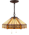 Yellow Hexagon Stained Glass Tiffany Style Pendant Light Fixture With Mission Design Hanging Lamp, 16 Inch Shade, S011 Series