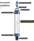 Diagram of 25mm Bore 100mm Stroke Heavy Duty Pneumatic Air Cylinder Double Acting With Y Connector And Two 6mm Fittings, labeled parts.