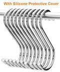 Ten Pack Heavy Duty Stainless Steel S Hooks for Hanging 3.07 Inch S Shaped Hangers for Plants, Pots, Pans, Cups, and Clothes, Easy Kitchen Organization in Silver, with silicone protective cover on rod