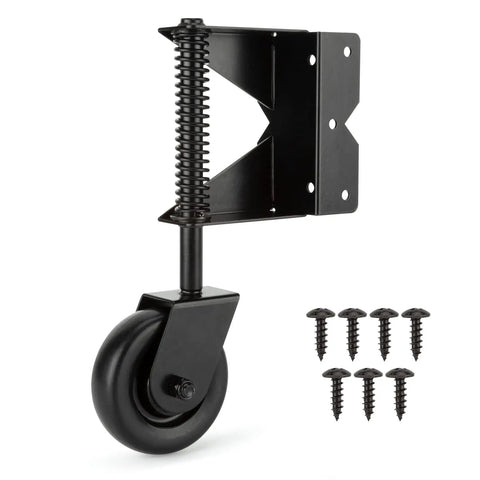 Beefy 4 Inch Gate Wheel Caster Kit With Spring Loaded Gate Helper For Wooden Fences And Vinyl Swing Gates, Heavy Duty Gate Support Wheel, Black