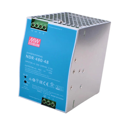 Heavy Duty 480W Din Rail Power Supply deliver 48V 10A output with metal housing for industrial control applications.