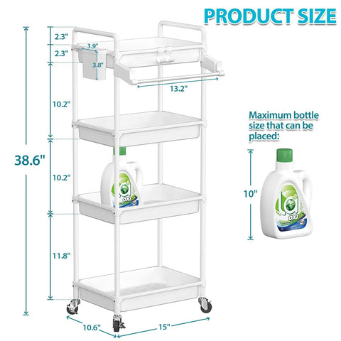 Diagram of Do It All Rolling Four Tier Storage Cart With Removable Towel Rack For Bathroom Kitchen Laundry Room Office On Wheels