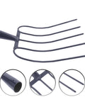 Heavy Duty Versatile Manure Fork With Solid Design For Outdoor Farming And Gardening, steel 5-prong tines close-up view