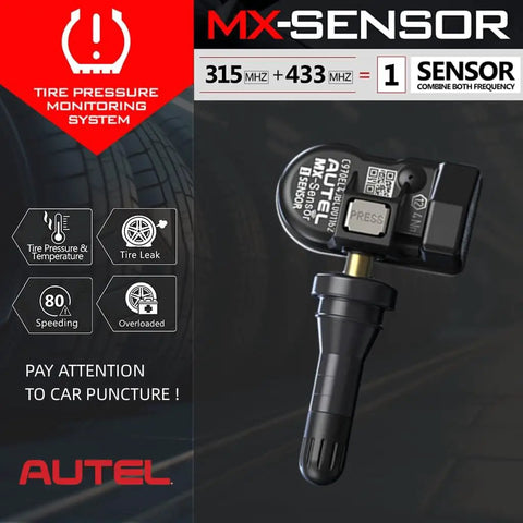 2in1 MX Sensor Dual Frequency Tire Pressure Sensor 315MHz 433MHz For TPMS Replacement With Original ID Cloning Easy Direct Swap No Relearn Snap In Works With MaxiTPMS Tools, snap-in TPMS sensor