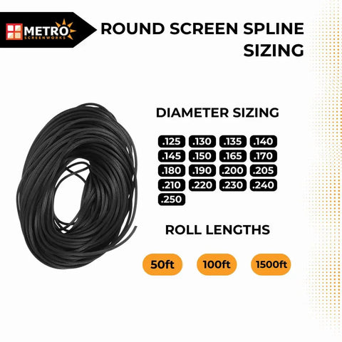 Round Screen Spline One Eighth Inch Black Vinyl Roll For Windows And Sliding Doors Long Roll Of 1500 Feet Product Sizing Chart