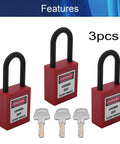 3 Pack Lockout Tagout Safety Padlocks, Keyed Alike LOTO Locks With Steel Shackle, Red Compact Padlocks shown with keys