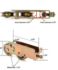 4 Pack Sliding Patio Door Rollers 1-1/4 Inch Steel Ball Bearing Replacement Set For Sliding Glass Doors Tandem Roller Assembly Wheels Ideal For Screen Doors Gates And Windows Durable Hardware, showing dimensions and side view of galvanized steel roller.