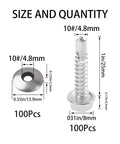 Heavy Duty Number 10 X 1 Inch Self Drilling Screws With Rainproof EPDM Washers For Metal Roofs And Fences Rust Resistant 410 Steel Hex Point Tek Fasteners showing sizes and quantity.