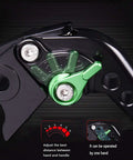 Adjustable Short Brake And Clutch Levers For Kawasaki Z900 Ninja 650 Z650 ergonomic adjustment detail in black and green aluminum.