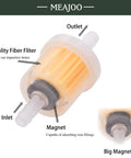 Set Of 6 One Quarter Inch Gas Inline Fuel Filters With Magnets, Universal Fit showing fiber filter, magnet, inlet and outlet