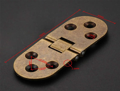 Dead Nuts Heavy Duty Flip Top Hinges Built Like A Tank For Sewing Tables And Butler Trays smooth bronze hinge measuring 30x79mm with mounting holes.