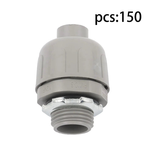 Heavy Duty Liquid Tight Connector 1/2 Inch Straight 180 Degree No Sweat Install Steel Plastic Conduit Fitting Solid Grip 150 Pack close-up view.