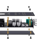 Exploded view of 2 Channel Bluetooth Five Zero HiFi Amplifier Board with 100W and 100W output, USB and AUX inputs, DC 12 to 24V.