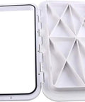 24X14 Beefy Marine Deck Hatch And Lid For Boats RVs And Campers, Heavy Duty ABS Plastic, open view showing interior design