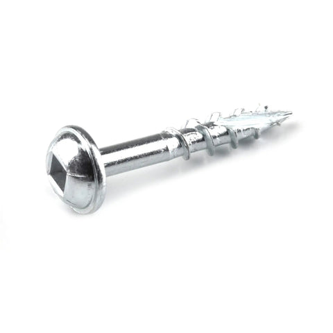 Close-up of Pocket Hole Screws Zinc Coarse Thread Maxi Loc Flat Head For Softwood And Plywood Woodworking And Cabinetry Projects 1 Inch