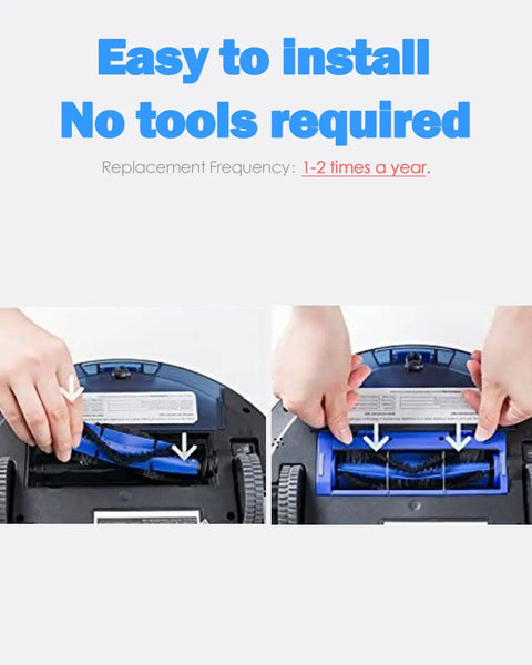 Installation of Two Pack Pro Replacement Roller Brush Kit For Eufy RoboVac 11S 11S Max 25C G30 G30 Hybrid shown in use.