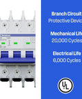 UL 489 AC Miniature Circuit Breaker 3 Amp 3 Pole C Curve For 480Y 277V AC 10kA SCCR Thermal Magnetic Trip DIN Rail Mount