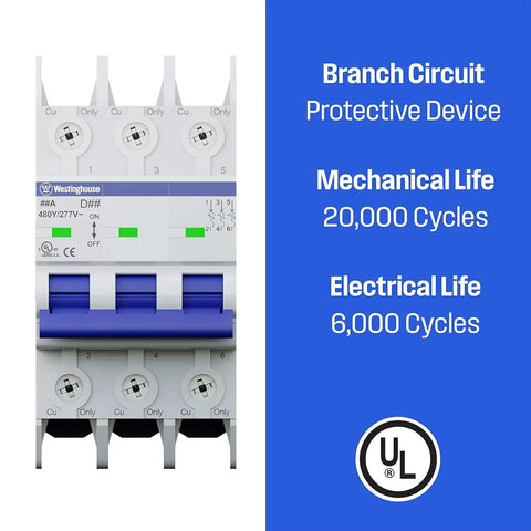 UL 489 AC Miniature Circuit Breaker 3 Amp 3 Pole C Curve For 480Y 277V AC 10kA SCCR Thermal Magnetic Trip DIN Rail Mount