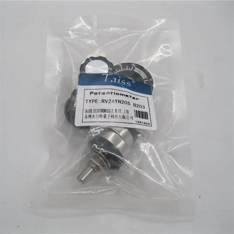 Two Pack 20K Potentiometers RV24YN20S Rotary Single Turn Carbon Film Taper Potentiometer For Inverter Speed Control And Motor Regulation Includes A03 Knobs And Dials B203 20K Ohm in packaging