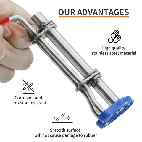 Close-up of Pro Grade All In One Hydraulic Cylinder Seal Installer Kit part with rubber grip, stainless steel, corrosion resistant