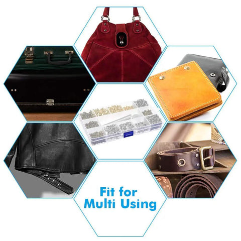 Leather Rivet Kit With 480 Sets In 3 Sizes And 4 Colors, Double Cap Tubular Metal Rivets Plus 3 Setting Tools for leather craft repairs.