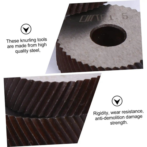 Close-up of Pro Grade Knurling Tool Wheel Set for Lathe highlighting high-quality steel and precision edges.