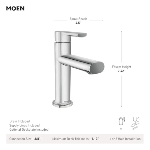 Diagram of Meena One Handle Bathroom Sink Faucet Matte Black With Drain Included And Optional Deck Plate Ready To Install.