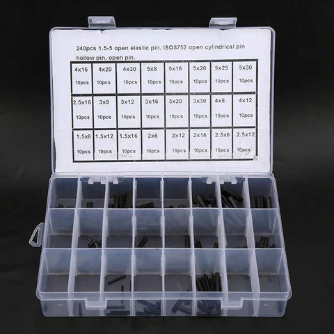 Box of Elastic Cylindrical Pin Set 240 Pieces Carbon Steel Hollow Positioning Pins For Precise Assembly And Secure Alignment