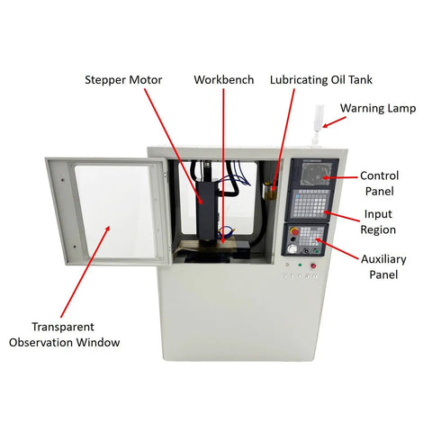 Educational CNC Milling And Drilling Machine For Training, 3 Axis Programmable Benchtop Mill Drill With ER20 Spindle, internal view.