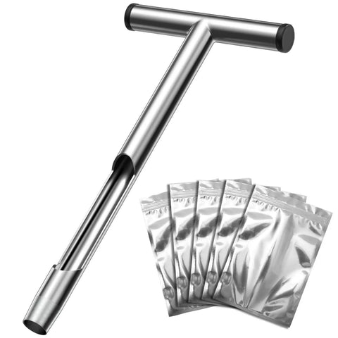 13.7 Inch Stainless Steel Soil Sampler Probe With T Handle Includes 5 Reusable Sample Bags For Easy Soil Testing Pro Grade Tool