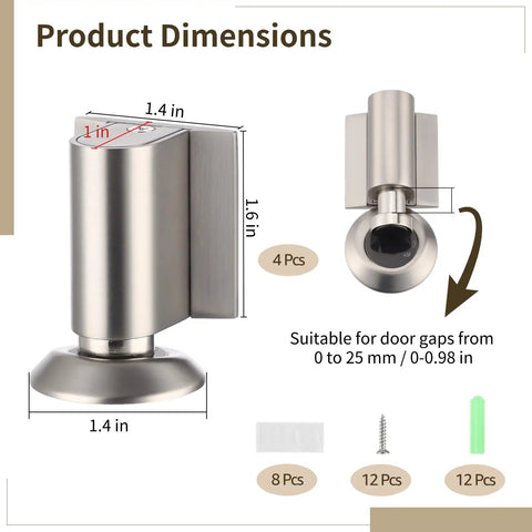 Heavy Duty Brushed Nickel Door Stopper Set For Home And Office Holds Firmly Without Drilling Screws Or Stickers Included dimensions 1.4x1.6 inches