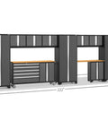 Gray 11 Piece Garage Storage Cabinet Set With 24 Gauge Fully Welded Steel Construction Tough As Nails Heavy Duty Design with dimensions.