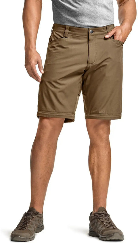 Mens Convertible Cargo Pants For Hiking And Work Water Resistant Zip Off Stretch Tactical Pants Lightweight Quick Dry Outdoor Pants With UPF 50 Sun Protection Rocky Hazelnut 30W 30L in shorts form.
