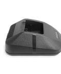 Side view of Desktop Rapid Charger For Kenwood Radios, Fast Dock Charge Station for KNB And TK Series, black plastic material