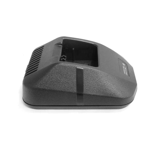 Side view of Desktop Rapid Charger For Kenwood Radios, Fast Dock Charge Station for KNB And TK Series, black plastic material