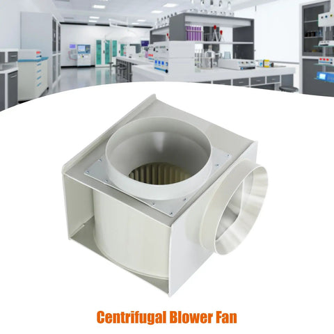 Rock Solid Centrifugal Blower With Kickin 2300 Cubic Meter Hour Airflow 300 Watt Motor And 3 Speed Adjustable Ventilation Fan For Lab Smoke And Fume Extraction Heavy Duty Pp Build - close-up of centrifugal blower fan in laboratory setting.