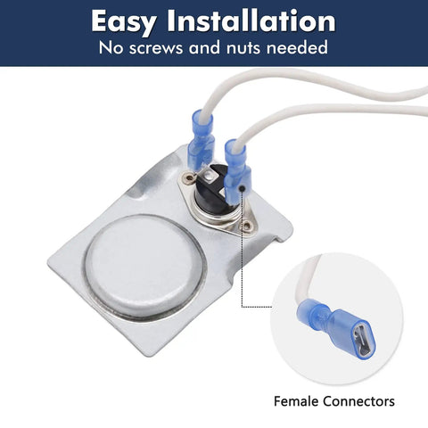 Magnetic Thermostat Switch with high temp wire for fireplace blower fans, wood stoves, easy install, universal fit, shown with female connectors.