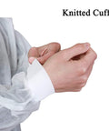 Close-up of knitted cuff on Pack Of 10 Disposable Lab Coats For Adults Large With Two Pockets And Knitted Collar And Cuffs, Front Snap Closure