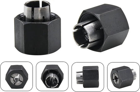 Two Piece Pro Grade Router Collet Kit With One Quarter Inch And One Half Inch Collets Fits DeWalt Bosch Hitachi Big Horn And RC Models