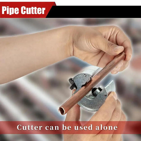 Hand using 2-In-1 Tubing Cutter With Ratchet Handles For Copper Pipe 1/4 To 7/8 Inch Close Quarters PVC Cutter