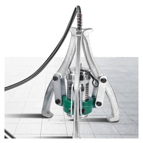 Close-up of Pro Grade Split Hydraulic Puller Kit With Three-Jaw Universal Bearing and Pulley Remover, showing metal jaws and hydraulic mechanism.