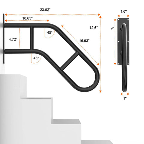 U Shaped Safety Handrails Built Tough For Indoor And Outdoor Steps Heavy Duty Stair Railing Rust Proof Black Steel dimensions